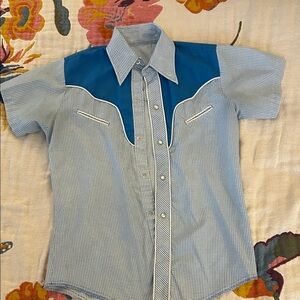 Men's Blue and White Western Shirt